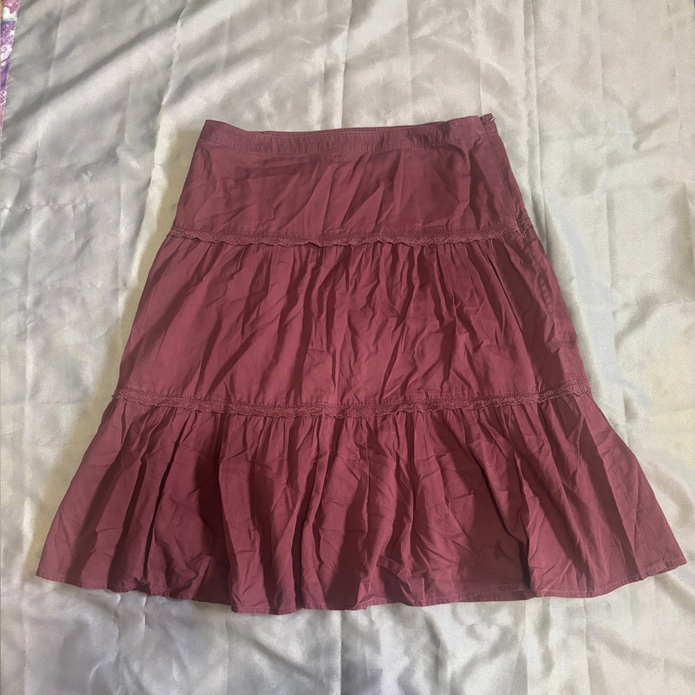 Banana Republic Burgundy Ruffled Midi Skirt Women’s Size 12